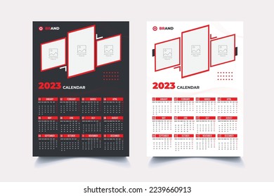 New year calendar template design. Modern Black and White background colorful wall calendar design for business or personal use. Wall Calendar 2023 Design