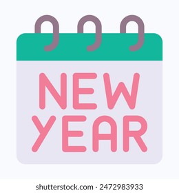 Calendario de Nuevo Año, Calendario de Texto de Nuevo Año, Calendario de Vector. Icono de Vector aislado de estilo plano. 