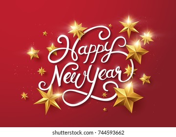 new year with calligraphic text with golden star.Vector illustration template.greeting cards. new year with calligraphic text with golden star.Vector illustration template.greeting cards.