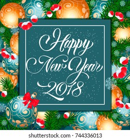 New Year calligraphy with baubles