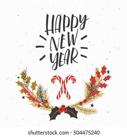 New Year calligraphy, Christmas brush lettering vector background, posters, cards,