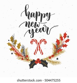 New Year calligraphy, Christmas brush lettering vector background