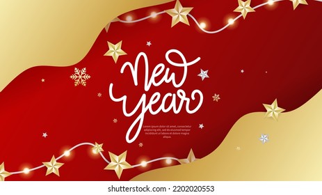 new year calligraphy with star on red background , illustration Vector EPS 10