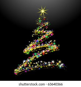 New year card 11, with tree, vector illustration