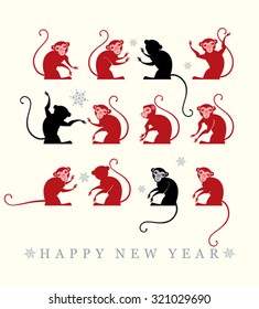 New year Card. 2016. Year of the Monkey. 