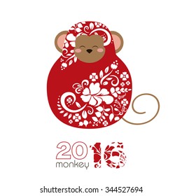 New Year card 2016 Year of the monkey Chinese matrioshka