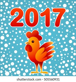New Year card. 2017 red rooster. Vector illustration.