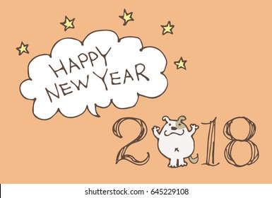 New Year Card for year 2018 with cartoon dog