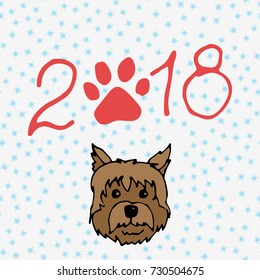 New year Card 2018. Year of the Dog, Chinese calendar. Hand drawn vector stock illustration