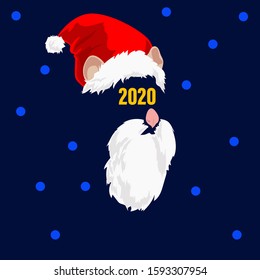 New Year card 2020 with the image of a rat in a suit of Saint Nicholas