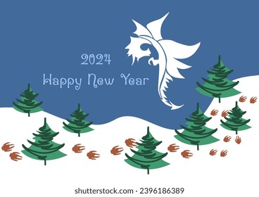 New Year card with 2024 year of the dragon! Chinese horoscope symbol. Dragon logo