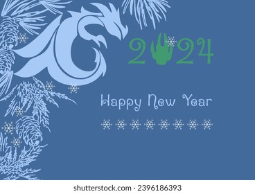 New Year card with 2024 year of the dragon! Chinese horoscope symbol. Dragon logo