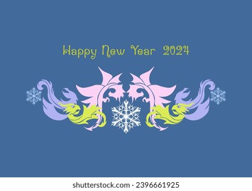 New Year card with 2024 year of the dragon! Chinese horoscope symbol. Dragon logo