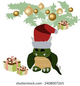 New Year card with 2024 year of the dragon! Chinese horoscope symbol. Green earth dragon logo