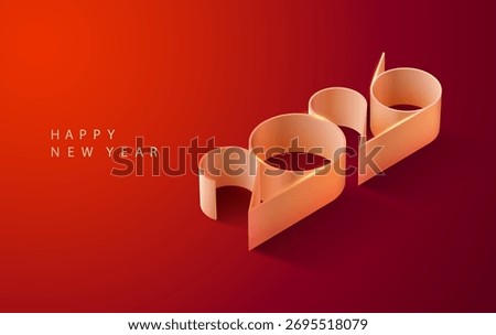 New year card 2026. White 3D numbers on red background. Festive greeting card with geometric calendar date