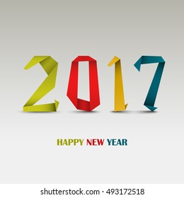 New Year card with abstract colored folded paper template