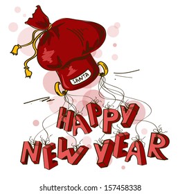 New Year card with back of Santa's sleigh and huge sack 