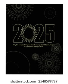 Fondo de tarjeta de año Nuevo negro, typo 2025 golden luxury