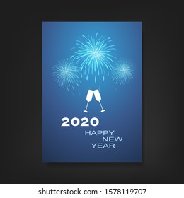 Fondo de la tarjeta de Año Nuevo - Diseño del volante con fuegos artificiales - 2020