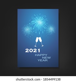 New Year Card Background - Flyer Design with Fireworks - 2021