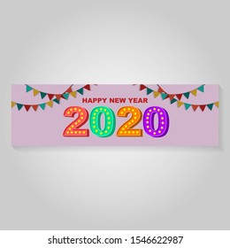 New Year card or banner with typography design. Vector illustration with retro light bulbs font 