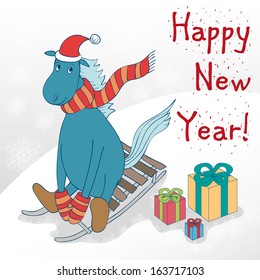 new year card with blue horse