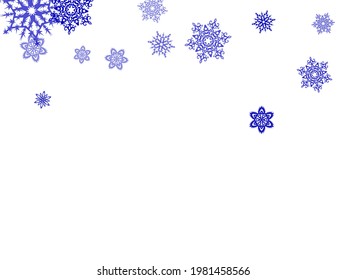  New Year card border pattern template with simple snowflake elements isolated. Unusual gradient snow flakes isolated flyer background.