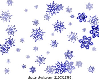  New Year card border pattern template with simple snowflake elements isolated. Unusual gradient snow flakes isolated flyer background.