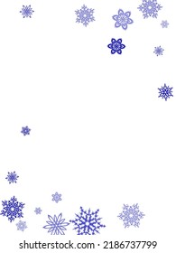  Plantilla de patrón de borde de tarjeta de Año Nuevo con elementos simples de copo de nieve aislados. El degradado colorido de la nieve tiembla el fondo, el vector de cristales de agua de invierno.