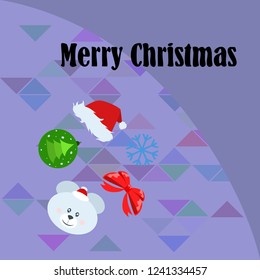 new year card bow bear christmas ball snowflake santa hat vector background