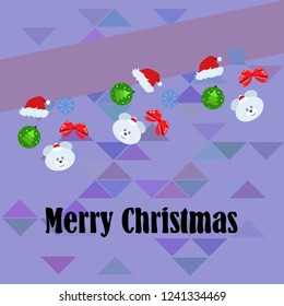 new year card bow bear christmas ball snowflake santa hat vector background