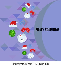 new year card bow bear christmas ball snowflake santa hat vector background