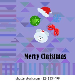 new year card bow bear christmas ball snowflake santa hat vector background