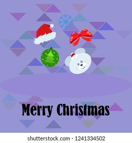 new year card bow bear christmas ball snowflake santa hat vector background
