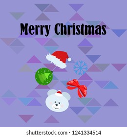 new year card bow bear christmas ball snowflake santa hat vector background