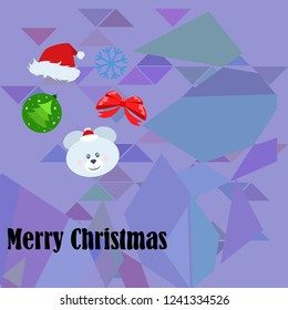 new year card bow bear christmas ball snowflake santa hat vector background