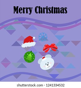 new year card bow bear christmas ball snowflake santa hat vector background