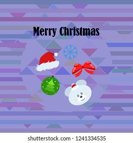 new year card bow bear christmas ball snowflake santa hat vector background