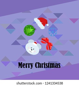 new year card bow bear christmas ball snowflake santa hat vector background