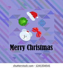 new year card bow bear christmas ball snowflake santa hat vector background