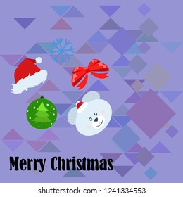 new year card bow bear christmas ball snowflake santa hat vector background