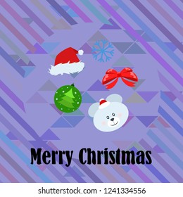new year card bow bear christmas ball snowflake santa hat vector background