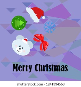 new year card bow bear christmas ball snowflake santa hat vector background