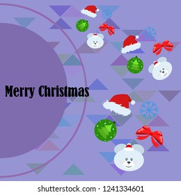 new year card bow bear christmas ball snowflake santa hat vector background