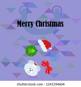 new year card bow bear christmas ball snowflake santa hat vector background