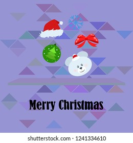 new year card bow bear christmas ball snowflake santa hat vector background