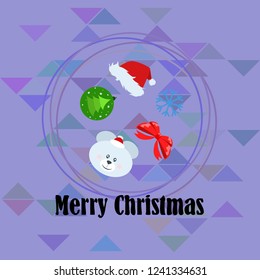 new year card bow bear christmas ball snowflake santa hat vector background