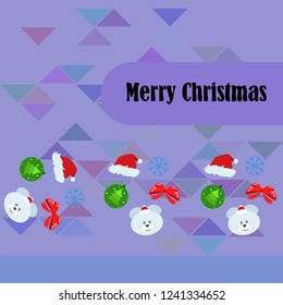 new year card bow bear christmas ball snowflake santa hat vector background