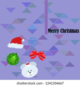 new year card bow bear christmas ball snowflake santa hat vector background