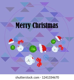 new year card bow bear christmas ball snowflake santa hat vector background
